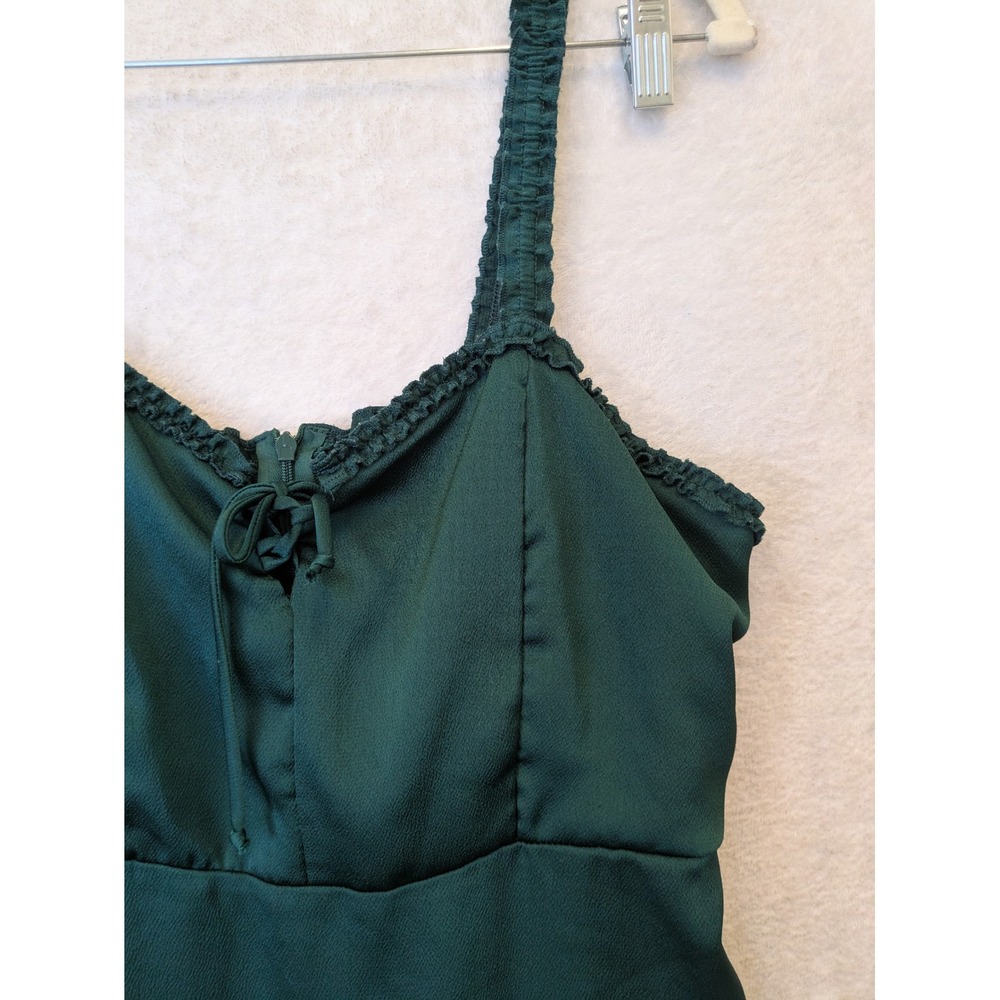 Lottie Moss‎ Mini Dress Women's Medium Green Ruffle Hem Smocked Back Tie Front - Picture 5 of 10